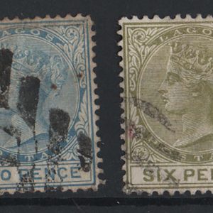 #841 Lagos 1876 1d lilac-mauve, 2d blue, 6d green, 1s orange, wmk crown/CC perf 14