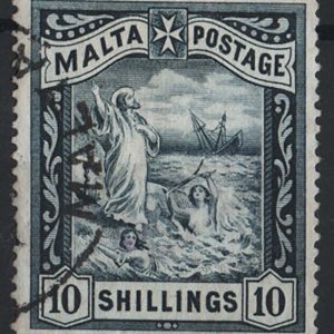 #882 Malta 1899 10s blue-black wmk crown/CC vfu sg35