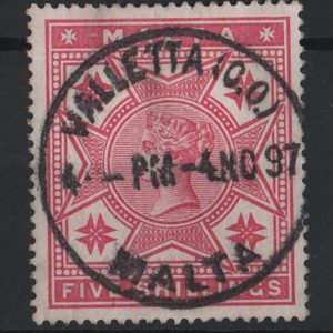 #881 Malta 1886 5s vfu Valetta 1897 cds sg30