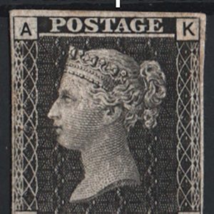 #320 GB 1867 1d black plate 9 KA (1858) imperf Paris Exhibition proof on soft white card
