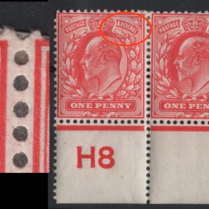#464 GB 1902 1d H8 perf V2 corner pair with spot under V variety f mint, plate 50b