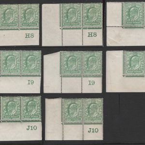 #456 GB 1902 ½d corner pairs f mint: 8x different controls H8 to J10 various perf types