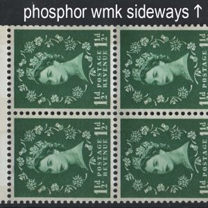 #628 GB 1960 Phosphor cream paper 1½d wmk sideways booklet pane of 4 um good perfs