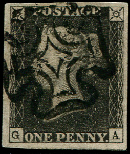 #175 GB 1840 1d black plate 7 GA vfu four large-huge margins neat black MX