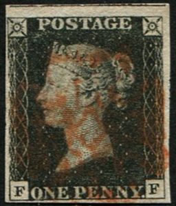 #174 GB 1840 1d black plate 7 FF vfu light red MX four good-huge margins c£400 sg2