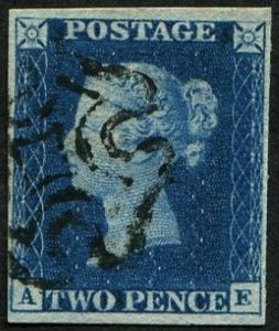 #184 GB 1840 2d blue plate 2 AE sg4 deep BLUE vfu crisp neat black MX