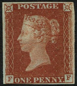#191 GB 1841 1d red from BLACK plate 11 FF vf mint, four close-fine margins
