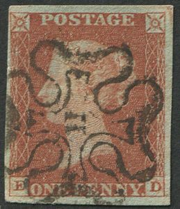 #224 GB 1841 1d red plate 34 ED vfu, '11 in MX', fine strike on good 4 margins