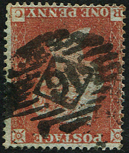 #240 GB 1854 1d red sg17wi plate 176 ‘RC’ ’WMK INV’ fu, London ‘16’ numeral fresh