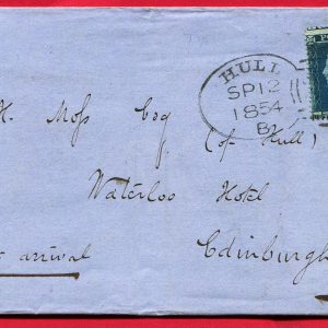 #241 GB 1854 2d blue sg19 plate 4 ‘RI’ vfu, ‘HULL 1854’ SPOON cancel type ‘C’