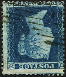 #248 GB 1854 2d blue sg23wi plate 4 MG WMK inverted vfu, light crisp London numeral