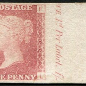 #319 GB 1867 PARIS EXHIBITION 1d red PROOF plate 103 IN ROSE sheet marginal