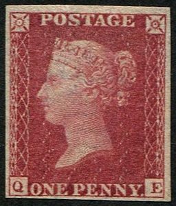 #303 GB 1865 ROYAL REPRINT 1d red PROOF IN ROSE-CARMINE vfm, fine 4 margins
