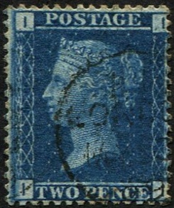 #283 GB 1858 2d blue sg45 plate 12 deep SHADE vfu, light upright London cds