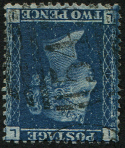 #285 GB 1858 2d blue sg45wi plate 12 WMK inverted vfu light 545 Newcastle numeral