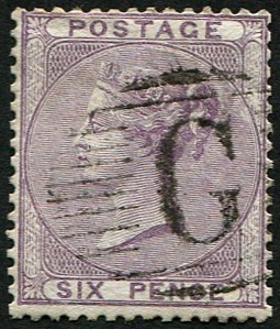 #784 Gibraltar 1856 6d sg70b on THICK PAPER vfu 'G' Gibraltar, fine strike