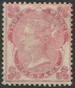 #293 GB 1862 3d sg77b Pale Carmine-Rose on THICK PAPER, MINT average mm