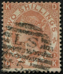 #333 GB 1867 2s BROWN sg121 fu, light London LS/5 numeral fresh & fine colour