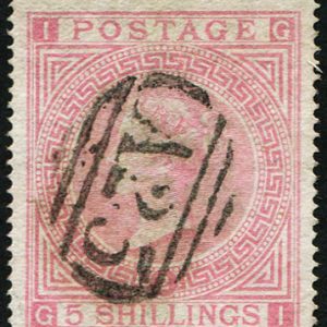#879 Malta 1867 5s sg127 plate 2 pale rose vfu, A25 MALTA numeral, good strike