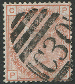 #736 GB Used Abroad 1873 1s BROWN sg151 wmk spray vfu C30 VALPARAISO, fine clear