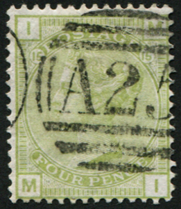 #880 Malta 1876 4d sage-green sg153 plate 15 vfu, ‘A25’ MALTA