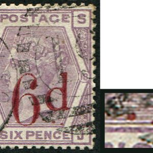 #385 GB 1880 6d/6d sg162a VARIETY SJ SLANTING DOTS vfu, crisp London 19 numeral
