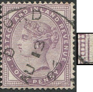 #395 GB 1881 1d lilac sg172 MAJOR FRAME BREAK R/H SIDE vfu 1896 cds