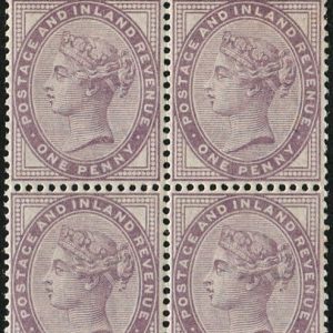 #397 GB 1881 1d lilac sg172wi wmk inverted BLOCK OF FOUR um