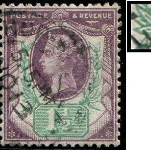 #434 GB 1887 1½d sg198b VARIETY DEFORMED LEAF vfu light part 1900 cds