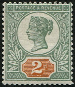 #435 GB 1887 2d sg200 COLOUR TRIAL IN GREEN & ORANGE-YELLOW no wmk fm