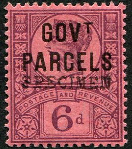 #722 GB Officials 1887 Gov't Parcels 6d sgO66s OVPT Specimen TYPE 9 vf mint