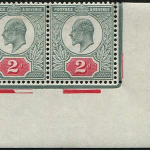 #468 GB 1902 2d sg226 CORNER PAIR vf mint, DAMAGE TO L/H RED MARGINAL RULE