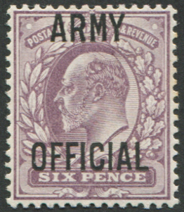 #730 GB Officials 1902 ARMY 6d sgO52 um fine well centred, scarce official ovpt