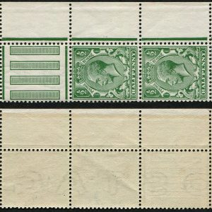 #522 GB 1912 ½d sg356 Blue-Green MISPLACED WMK, COMPLETE WORD POSTAGE AS WMK in um