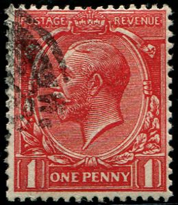 #527 GB 1912 1d sg357var INTENSE SCARLET vfu part cds on L/H side