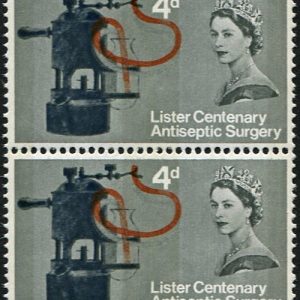 #640 GB 1965 Lister 4d phosphor sg667p SHIFT OF BROWN PIPE on vertical pair um