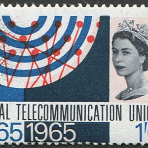 #643 GB 1965 ITU 1/6d sg684 ‘PERF SHIFT’, PART OF STAMP PRINTED ON SHEET MARGIN um