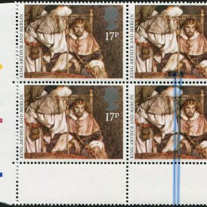 #688 GB 1985 Legends 17p sg1294 dramatic inking flaw of blue on pair in block of 4