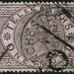 #375 GB 1877 Telegraphs £1 BROWN sgT17 vfu Manchester 1878 cds & box cancel