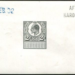 #452 GB 1902 FISCALS 2d UNAPPROPIATED DIE PROOF on glazed card