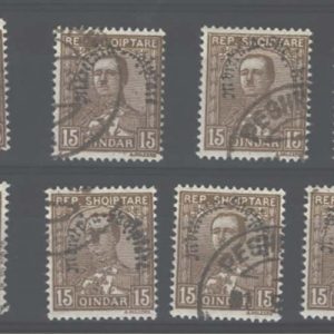 #012 Albania 1928 15q bistre, kingdom of Albania horseshoe ovpt 8x fu copies sg252 c£248