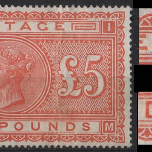 #367 GB 1867 £5 Orange example of AM frame breaks variety pressed crease hint otherwise  vfm