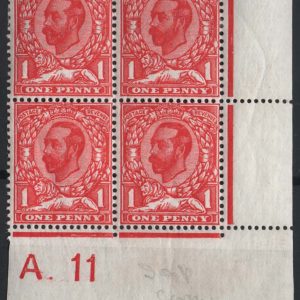 #496 GB 1911 1d die 1b carmine-red A.11 corner blk of 4, 3x um, Spec N8(6) sg329var