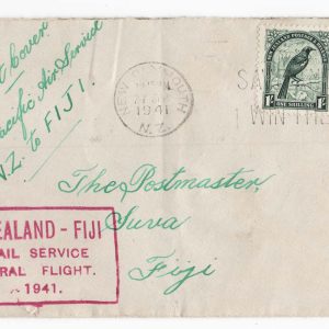 #935 New Zealand 1941 New Zealand to Fiji FFC first flight cover 13 Nov 1941