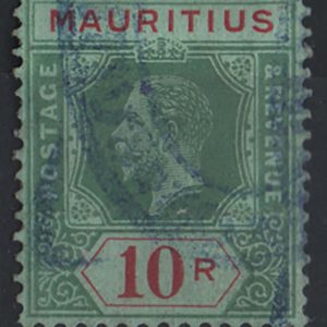 #905 Mauritius 1913 10R die 1, sg204, crease otherwise fine fiscal used