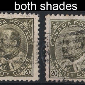 #067 Canada 1903 20c pale olive-green & deep olive-green fu sg185-186 c£90deep violet sg187 vgu