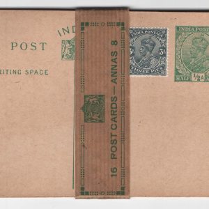 #868 India 1922 ½a green postal card unused