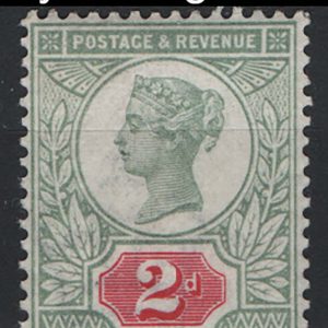 #423 GB 1887 2d yellow-green & carmine fine um, sg200var Spec K30(2) c£48