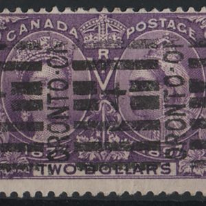 #065 Canada 1898 Jubilee $2 deep violet sg127 vgu, neat Toronto roller cancel c£450