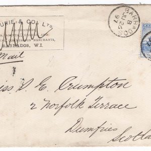 #037 Barbados 1897 2½d sg93 fu on neat cover to Scotland